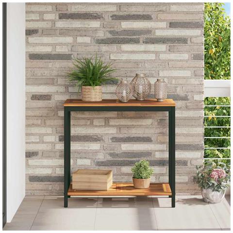 Tavolo da Esterno Naturale e Nero 35x80x75 cm in Legno Massello e Acciaio - Foto 2