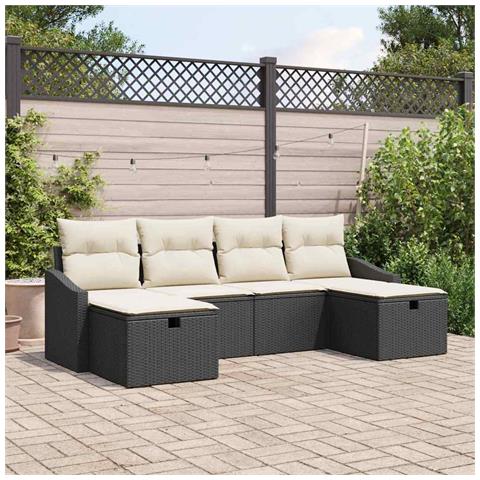 set divano da giardino di 6 pezzi con cuscini neri in polyrattan - Foto 2