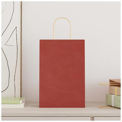 Sacchetti di Carta 250 pz con Manici Rossi 21x11x31 cm - Foto 2