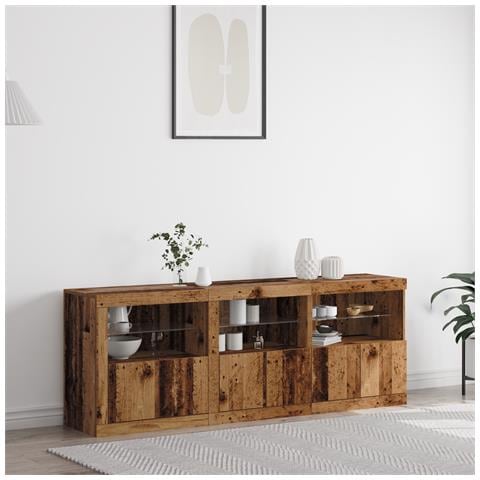 Credenza con Luci LED Legno Vecchio 181,5x37x67 cm Legno Ingegnerizzato - Foto 2