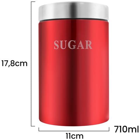 Lotto 3 Scatole In Acciaio Inox Per Caffè, Tè E Zucchero, Ermetiche, Rosso - Foto 5