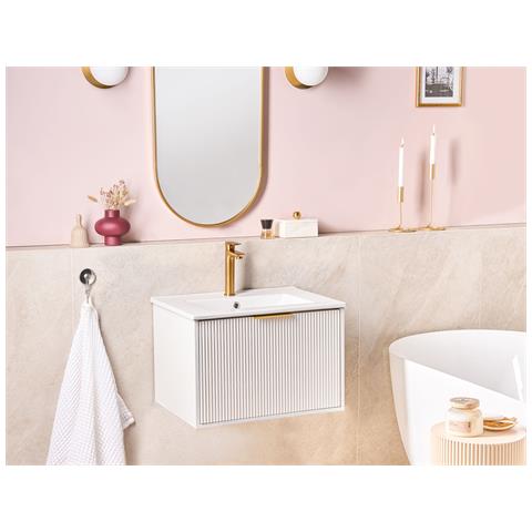 Mobiletto Con Lavabo Con Impugnatura Dorata Tilcara 60 Cm Bianco - Foto 1