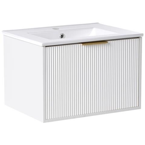 Mobiletto Con Lavabo Con Impugnatura Dorata Tilcara 60 Cm Bianco - Foto 2