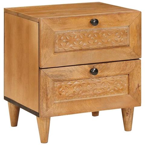 Comodino Marrone chiaro 40 x 33 x 46 cm legno massello di mango - Foto 1