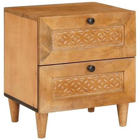 Comodino Marrone chiaro 40 x 33 x 46 cm legno massello di mango - Foto 2