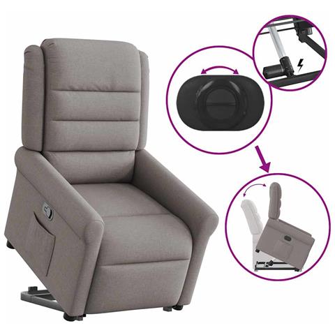 Poltrona Alzapersona Reclinabile Tortora in Tessuto - Foto 9