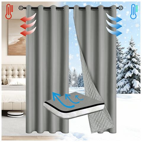 Tenda Oscurante Termica E Antivento Per Inverno Con Anelli Per Soggiorno (pannello Singolo) Grey L - Foto 2