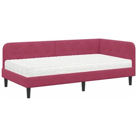 Cornice del letto ad angolo Rosso Vino 100 x 200 cm Velluto - Foto 1