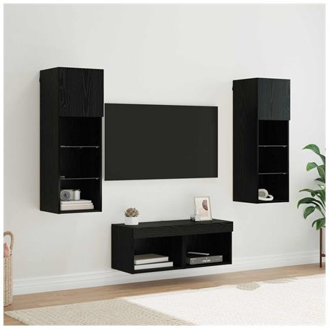 Mobiletti TV da Parete 4 pcs Rovere Nero 40 x 30 x 30 cm - Foto 2