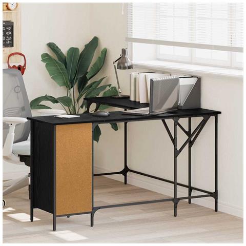 Scrivania Rovere Nero 141 x 141 x 75 cm Legno multistrato - Foto 2