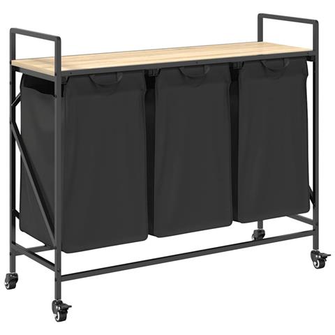 Cesto per la Biancheria 3 Scomparti con Ruote Rovere Sonoma - Foto 1