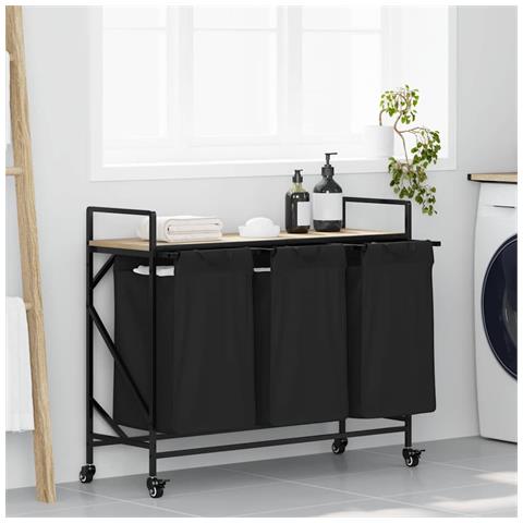 Cesto per la Biancheria 3 Scomparti con Ruote Rovere Sonoma - Foto 2