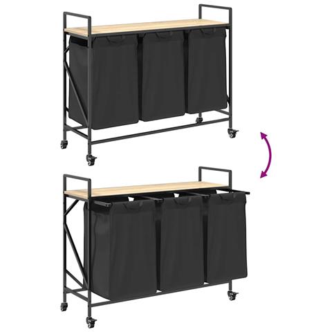 Cesto per la Biancheria 3 Scomparti con Ruote Rovere Sonoma - Foto 9