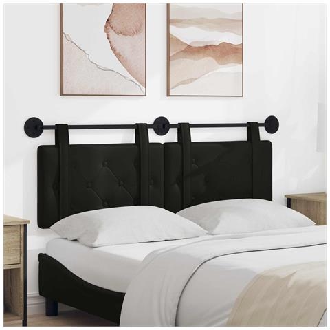 Testata appesa Nero 150 x 55 x 5 cm Pelle Sintetica - Foto 2