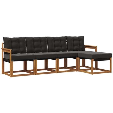 Set di divani da esterno con cuscino 5 pcs Naturale e Nero - Foto 1