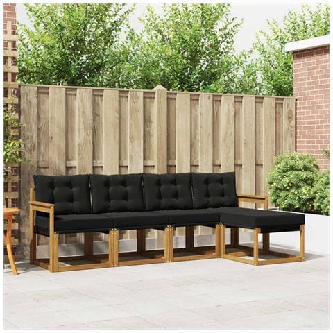 Set di divani da esterno con cuscino 5 pcs Naturale e Nero - Foto 2