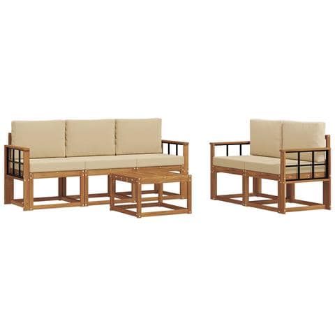 Set di divani da esterno con cuscino 6 pcs Naturale e Beige - Foto 1