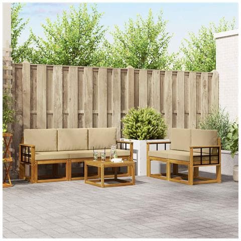 Set di divani da esterno con cuscino 6 pcs Naturale e Beige - Foto 2