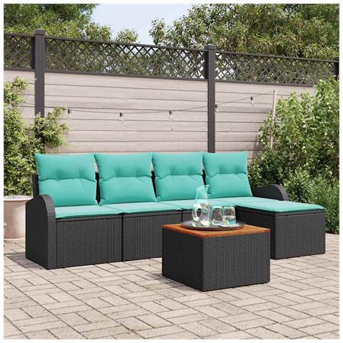 Set Divano da Giardino 6 pcs Nero e Turchese polyrattan - Foto 2