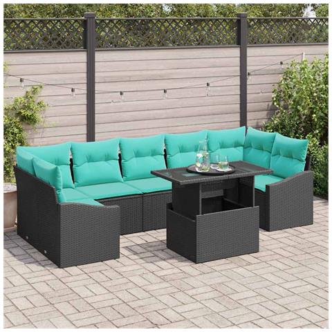 Set Divano da Giardino 8 pz Nero e Blu polyrattan - Foto 2