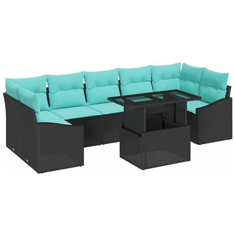 Set Divano da Giardino 8 pz Nero e Blu polyrattan - Foto 1