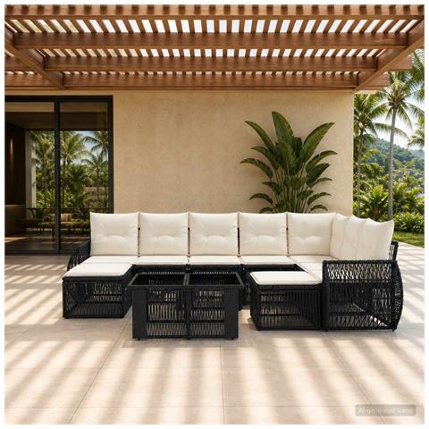 Set Divano da Giardino 10 pz Nero e Bianco Crema polyrattan - Foto 2