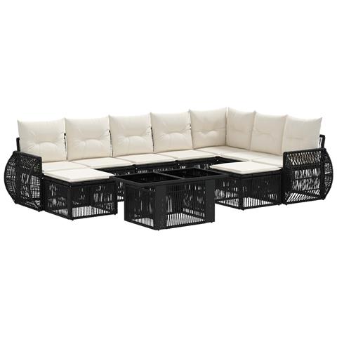 Set Divano da Giardino 10 pz Nero e Bianco Crema polyrattan - Foto 1