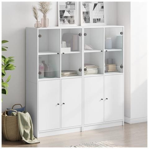 Libreria Con Ante Bianca 136x37x142 Cm In Legno Multistrato - Foto 3