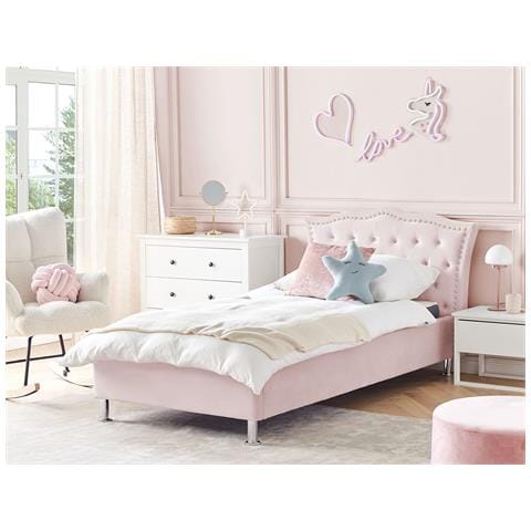 Letto Singolo Velluto Rosa Pastello 90 X 200 Cm Metz - Foto 1