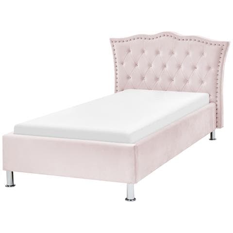Letto Singolo Velluto Rosa Pastello 90 X 200 Cm Metz - Foto 7
