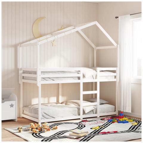 Tetto Letto Bambini Bianco 213x95,5x144,5cm Legno Massello Pino - Foto 1