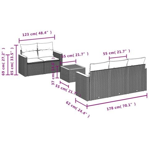 Set Divano da Giardino 6 pz con Cuscini Nero in Polyrattan - Foto 2