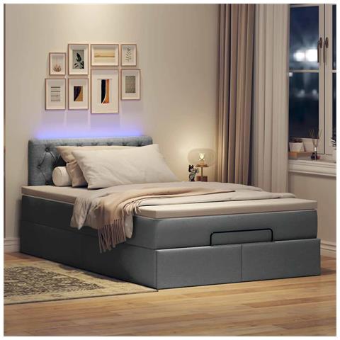 Pouf Letto Con Materasso E Led Grigio Scuro 120x200 Cm Tessuto - Foto 3