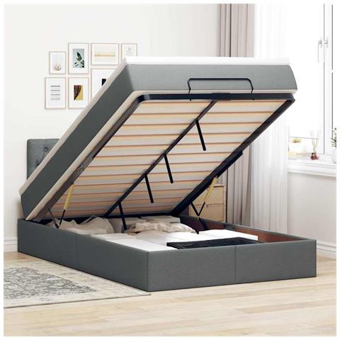 Pouf Letto Con Materasso E Led Grigio Scuro 120x200 Cm Tessuto - Foto 1