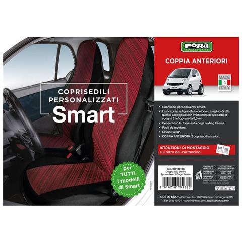 Coprisedili Anteriori Personalizzati Smart Fortwo Tess. Misto Cotone Rosso/nero - Foto 3