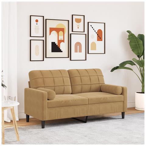 Divano A 2 Posti Con Cuscini Marrone 140 Cm In Velluto - Foto 7