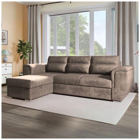 Divano Kendall Ii Con Letto Estraibile E Penisola Contenitore Reversibile In Tessuto Giulia 9703 Cappuccino - Foto 1