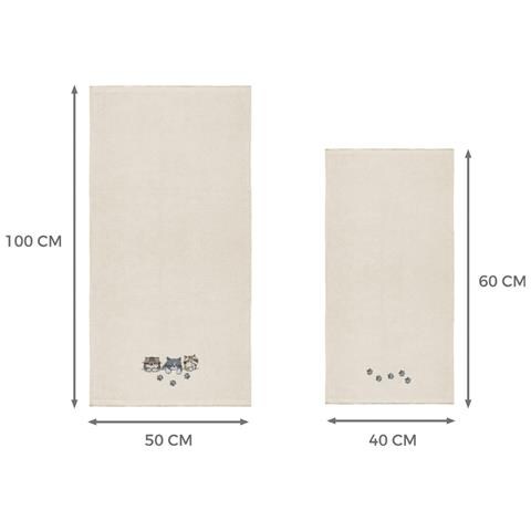 Set Asciugamano Copiola Salvietta Bagno In Spugna 100% Cotone Tre Mici Copiola Panna - Foto 4