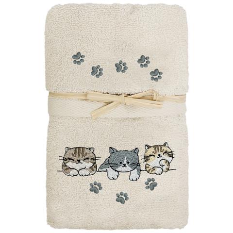 Set Asciugamano Copiola Salvietta Bagno In Spugna 100% Cotone Tre Mici Copiola Panna - Foto 1