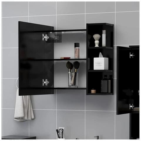 Lusso Casadino - Mobile Bagno Con Specchio Nero 62,5x20,5x64cm Legno Multistrato - Foto 2