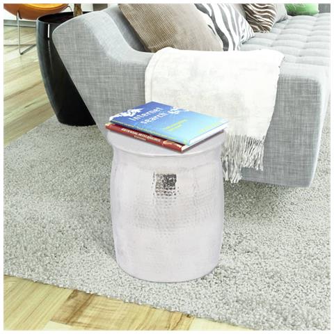 Lusso Casadino - Sgabello/tavolino Laterale In Alluminio Battuto Argento - Foto 1