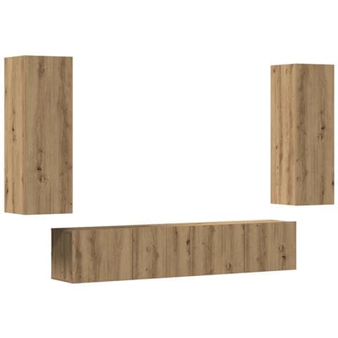 Mobili TV a Parete 4 pz Rovere Artigianale in Legno Multistrato - Foto 1