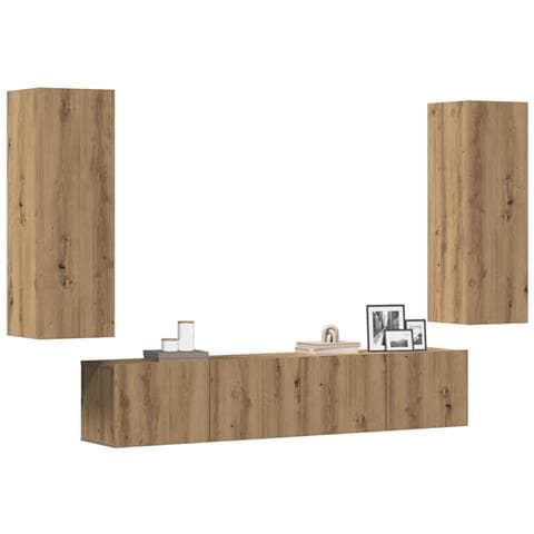 Mobili TV a Parete 4 pz Rovere Artigianale in Legno Multistrato - Foto 2