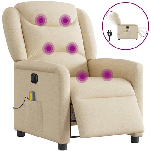 Poltrona Reclinabile Massaggiante Elettrica Crema in Tessuto - Foto 1