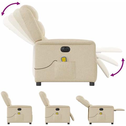 Poltrona Reclinabile Massaggiante Elettrica Crema in Tessuto - Foto 9