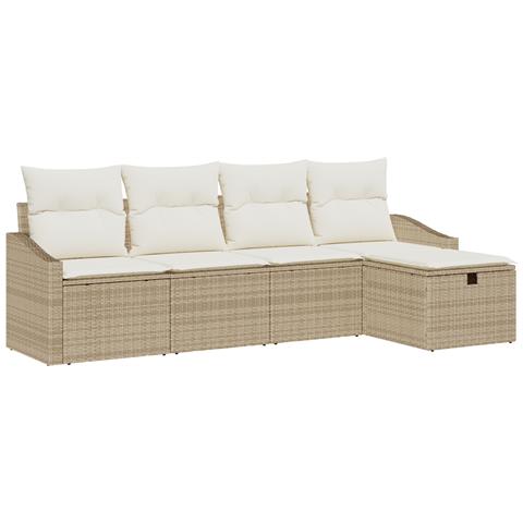 Set di Divani da Giardino da 5 Pezzi con Cuscini Beige Polyrattan - Foto 1