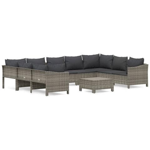 Set Divani da Giardino 10 pz con Cuscini in Polyrattan Grigio - Foto 1