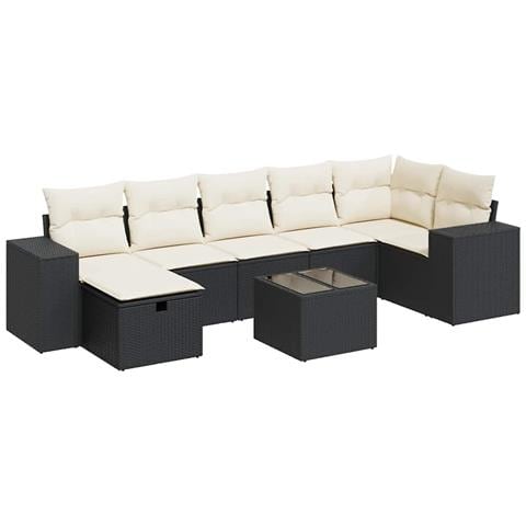 Set Divani da Giardino con Cuscini 8 pz Nero in Polyrattan - Foto 1