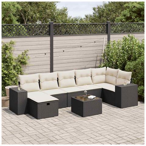 Set Divani da Giardino con Cuscini 8 pz Nero in Polyrattan - Foto 2