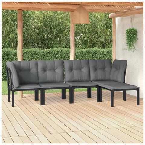Set Salotto da Giardino 5 pz Nero e Grigio in Polyrattan - Foto 2